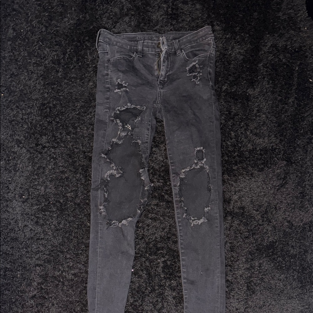 American Eagle Outfitters Black Distressed Skinny Jeans